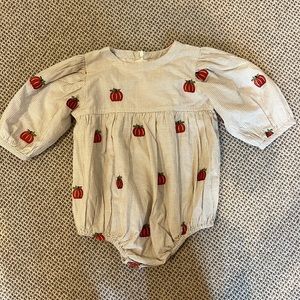 Pink chicken baby bea bubble, pumpkin embroidery size 6/12